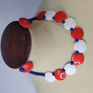 Avon Colorworks Choker With Pierced Earrings Red White & Blue 1987 Original Box
